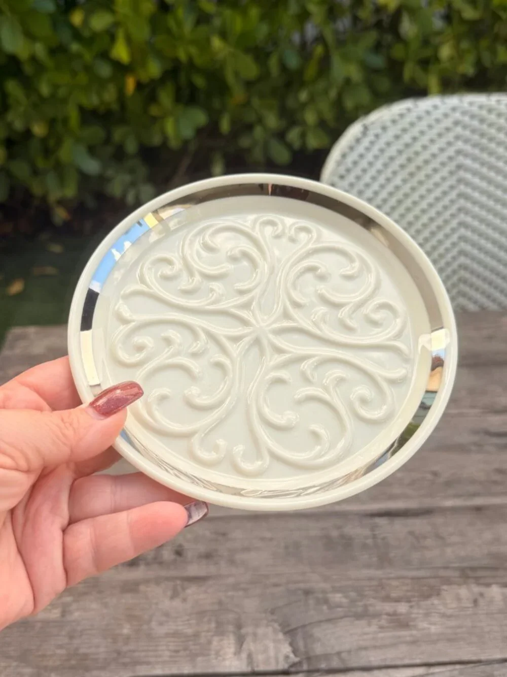 Vintage Lenox SEVILLE Collection Wine Coaster Ashtray Ivory w/ Silver Trim
